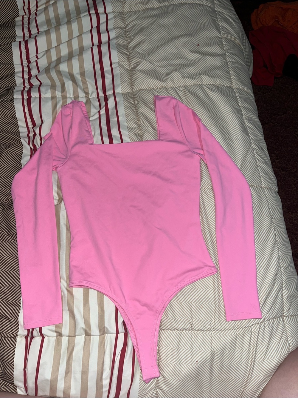 Francesca's Collections Pink Square Neck Long-Sleeve Bodysuit